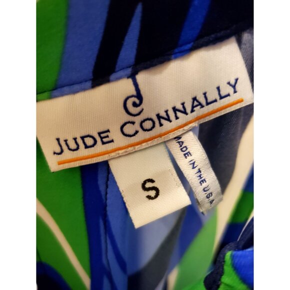 Jude Connally Blue & Green Swirl Print Sleeveless Keyhole Neckline Dress Small - Picture 6 of 10